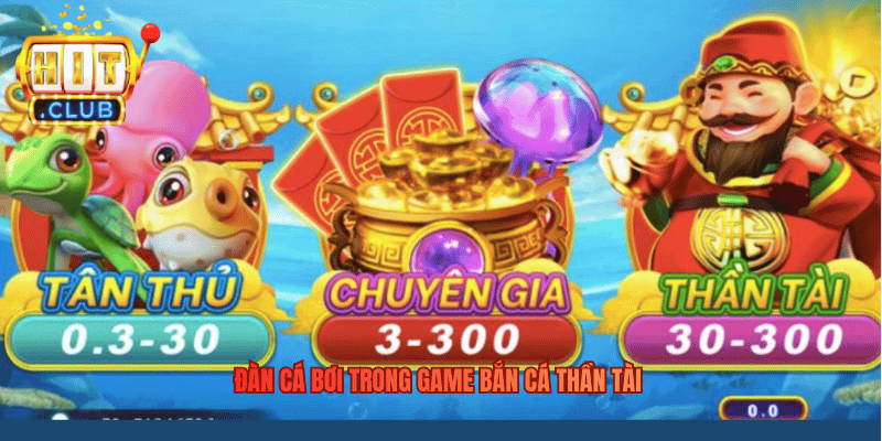 Bắn Cá Thần Tài – Khám Phá Đại Dương Huyền Bí Trên Hitclub Đàn cá bơi trong game Bắn Cá Thần Tài